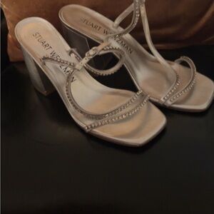 Stuart Weitzman Silver Heels with Rhinestone Accents